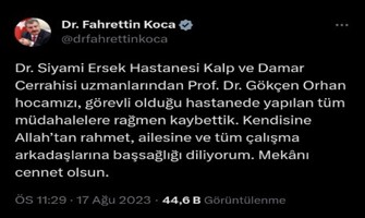 Bakan Koca, Prof. Dr. Gökçen Orhan için taziye mesajı yayınladı