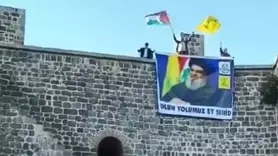 Tarihi surlarda Nasrallah posteri; Diyarbakır'da Hasan Nasrallah'ın öldürülmesine tepkiler sürüyor