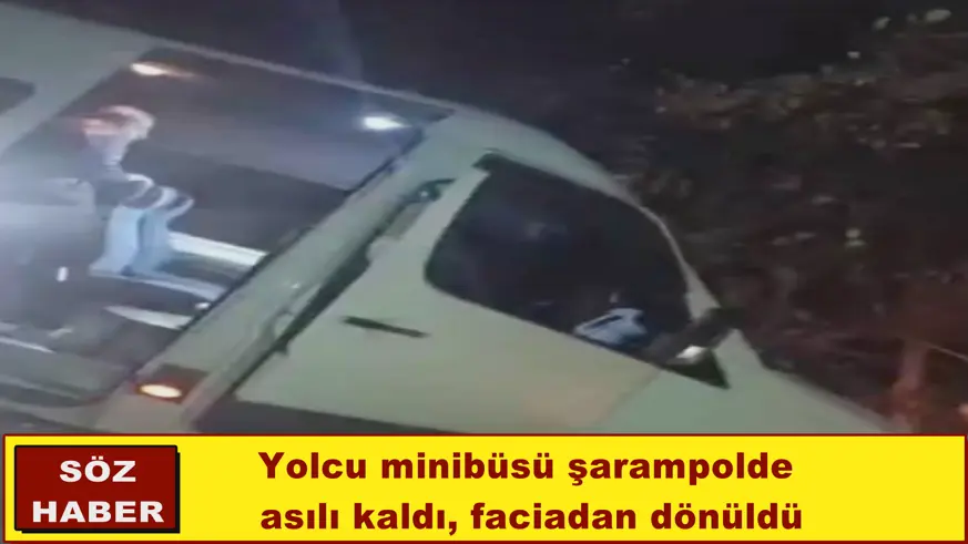 Yolcu minibüsü şarampolde  asılı kaldı, faciadan dönüldü