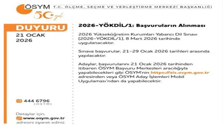 2026 YÖKDİL-1 başvuruları başladı