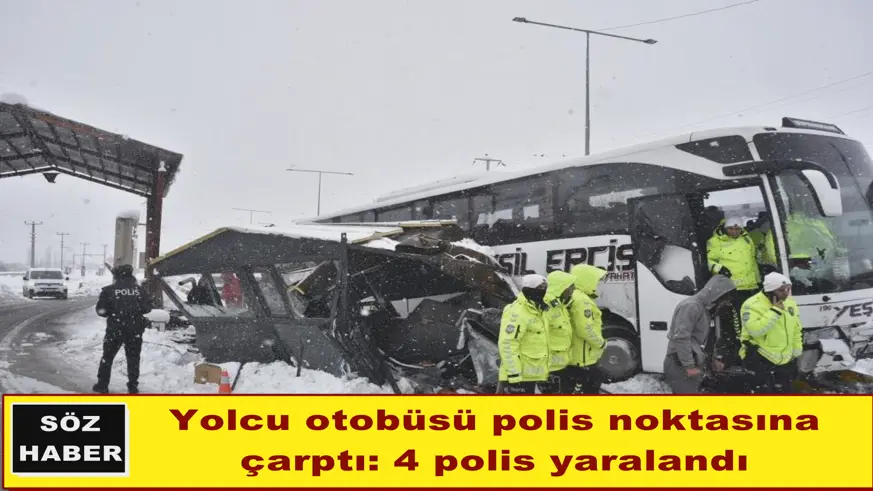 Yolcu otobüsü polis noktasına çarptı