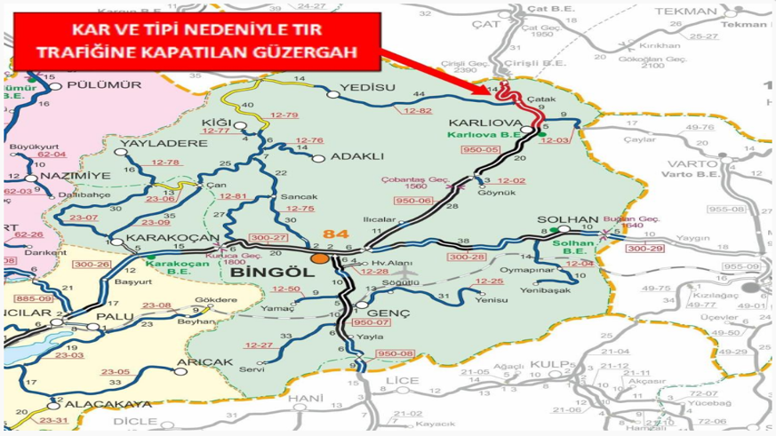 Bingöl-Erzurum karayolu tır trafiğine kapandı