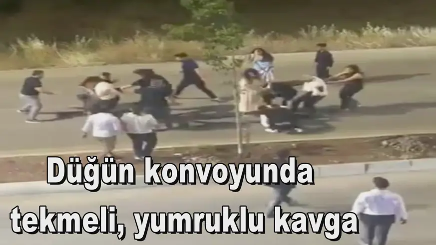 Düğün konvoyunda  tekmeli, yumruklu kavga